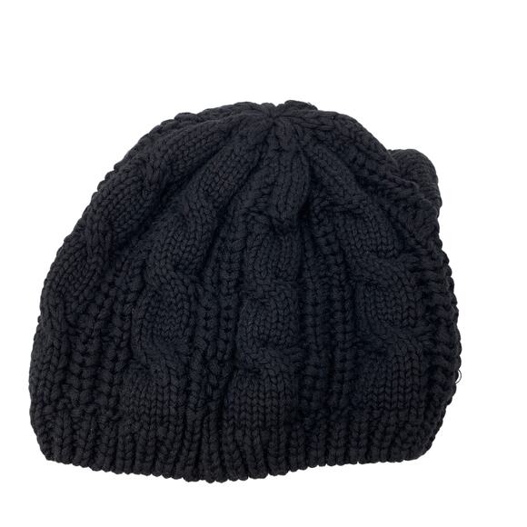 Womens Black Knit Beanie Hat 100% Cotton Cat Ear Style Soft Winter - Picture 3 of 4